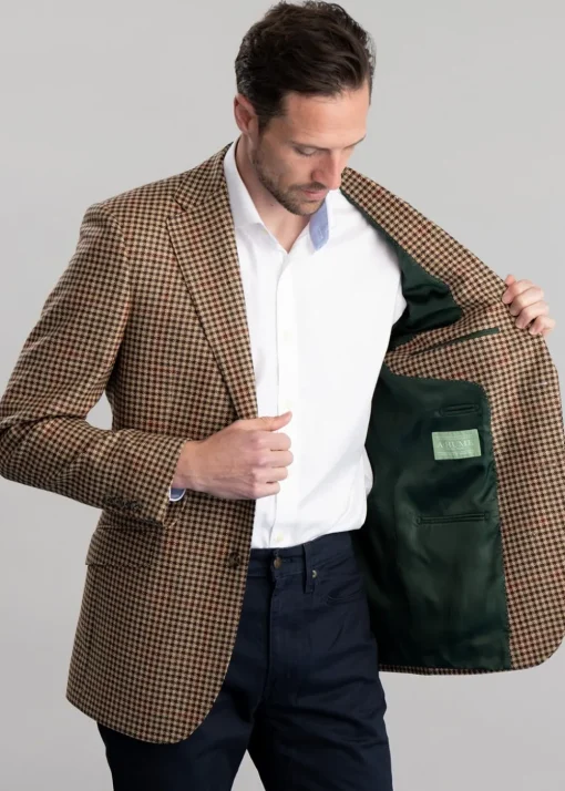 Chillingham Tweed Jacket - Oatmeal, Brown and Olive Gunclub Check with Burgundy