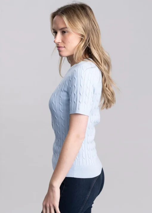 Cotton Cable Short Sleeve Crew Neck - Fresh Blue