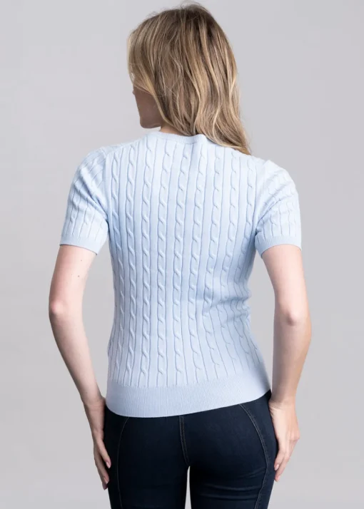 Cotton Cable Short Sleeve Crew Neck - Fresh Blue