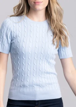 Cotton Cable Short Sleeve Crew Neck - Fresh Blue