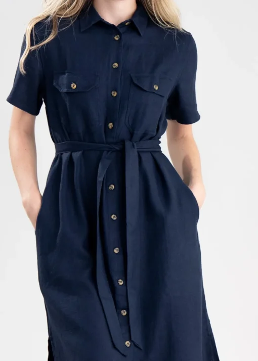 Daisy Linen Dress - Navy