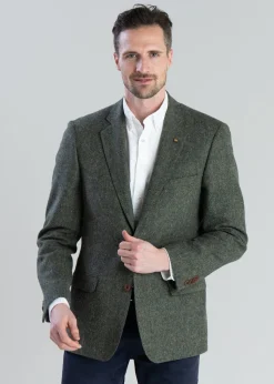 Donegal Tweed Jacket - Green Herringbone with Blue, Rust and Yellow Fleck