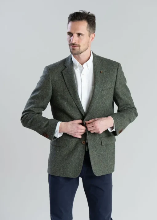 Donegal Tweed Jacket - Green Herringbone with Blue, Rust and Yellow Fleck