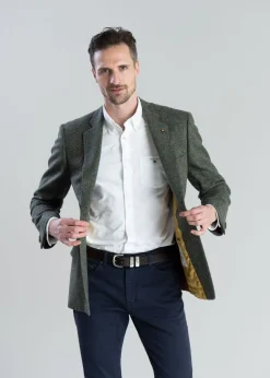 Donegal Tweed Jacket - Green Herringbone with Blue, Rust and Yellow Fleck