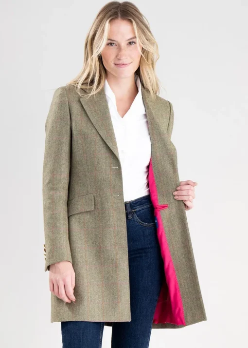 Elena Cashmere Long Jacket - Peony Pink Check