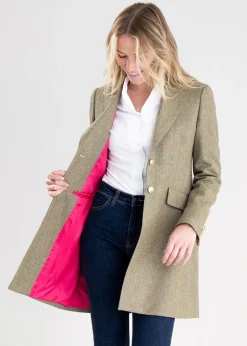 Elena Cashmere Long Jacket - Peony Pink Check