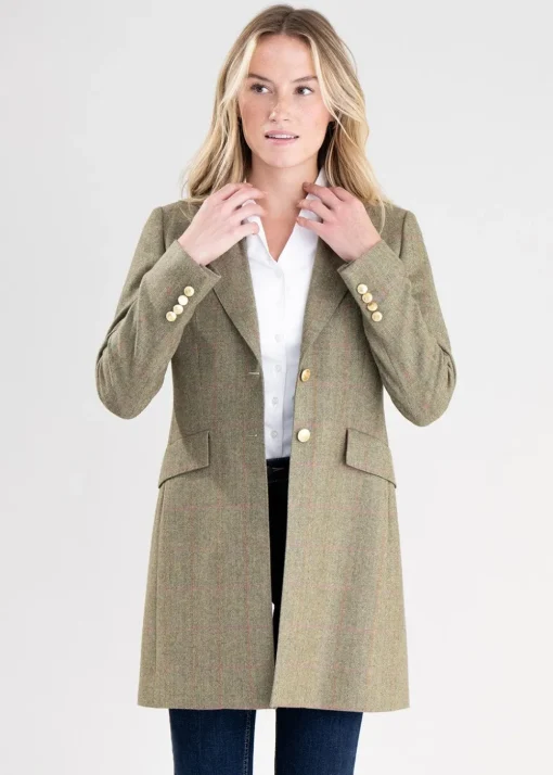 Elena Cashmere Long Jacket - Peony Pink Check