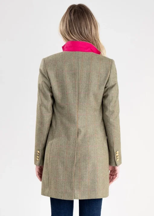 Elena Cashmere Long Jacket - Peony Pink Check