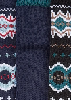 Fairisle Socks Gift Box - Blue Granite and Green Loch