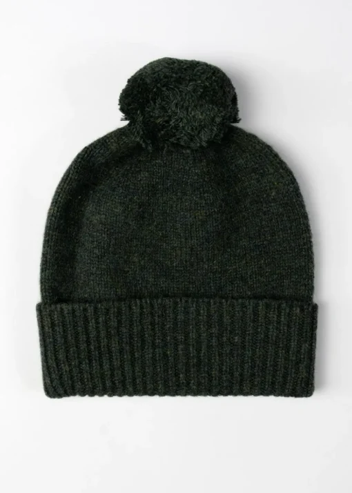 Fliss Lambswool Pom Pom Beanie - Pine