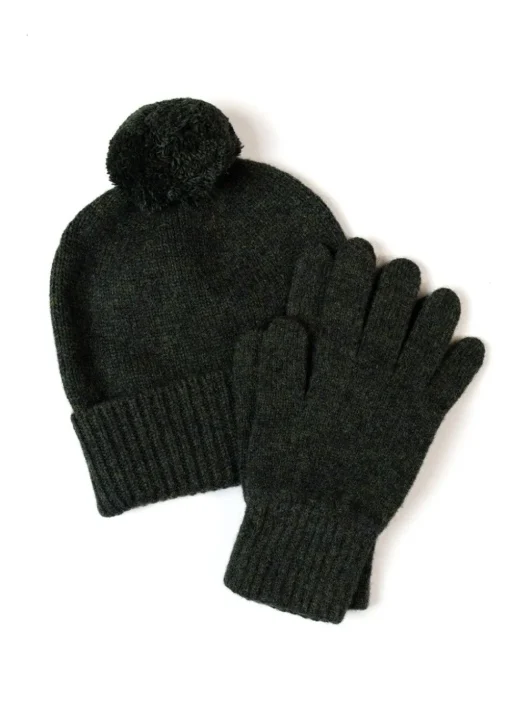 Fliss Lambswool Pom Pom Beanie - Pine