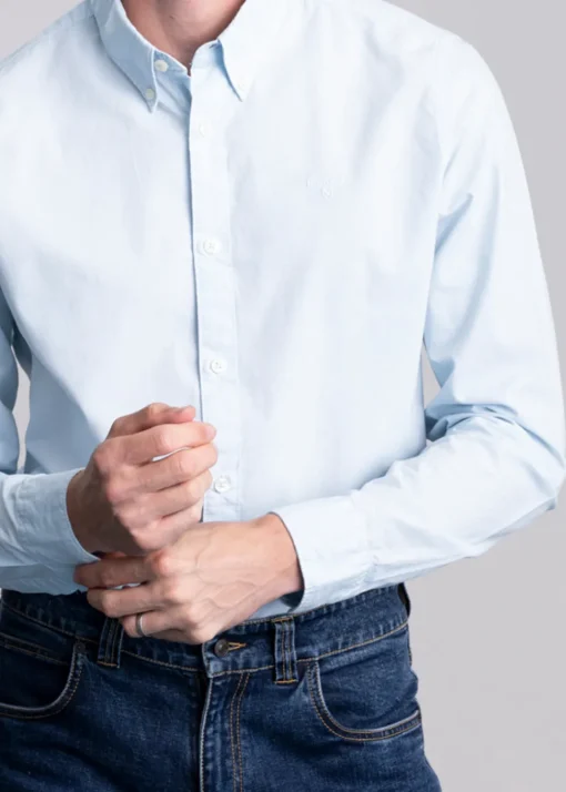 Garment Dyed Poplin Tailored Shirt - Ocean Sky