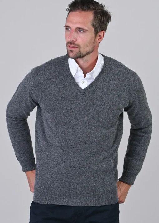 Gordon 1 Ply Geelong V-Neck - Derby Grey
