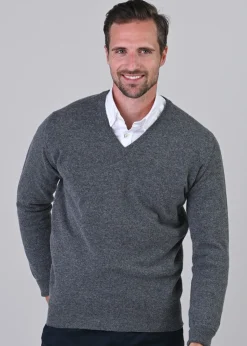 Gordon 1 Ply Geelong V-Neck - Derby Grey