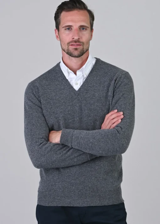 Gordon 1 Ply Geelong V-Neck - Derby Grey