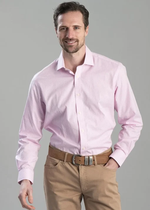 Greenwich Tailored Shirt - Light Pink Micro Check