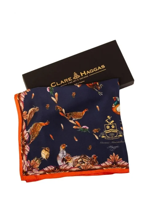 Grouse Misconduct Medium Silk Scarf - Navy and Seville