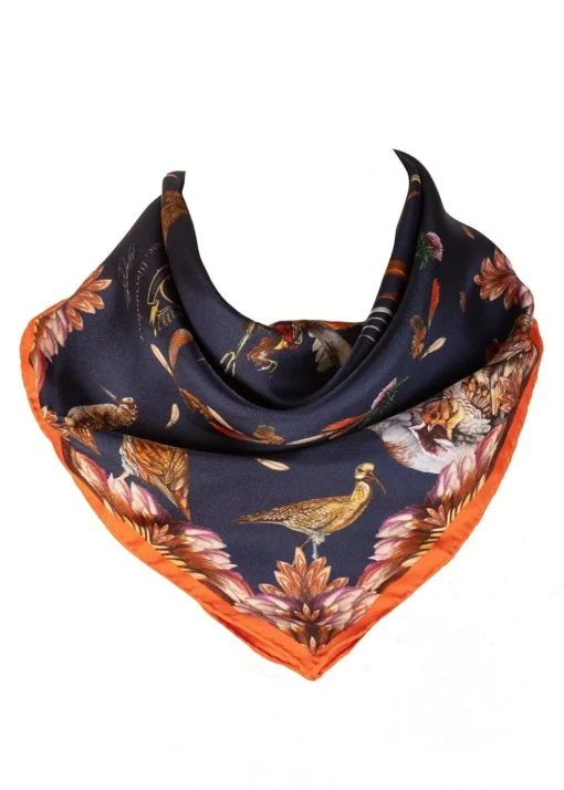 Grouse Misconduct Medium Silk Scarf - Navy and Seville