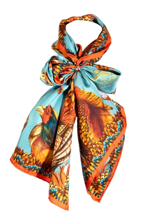 Heads or Tails Classic Silk Scarf - Duck Egg Blue and Rust