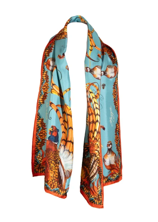 Heads or Tails Classic Silk Scarf - Duck Egg Blue and Rust