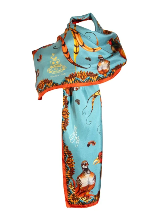 Heads or Tails Classic Silk Scarf - Duck Egg Blue and Rust