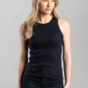 High Neck Rib Tank Top - Evening Blue