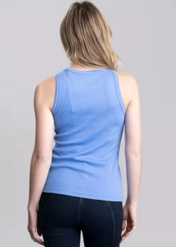 High Neck Rib Tank Top - Perfect Blue