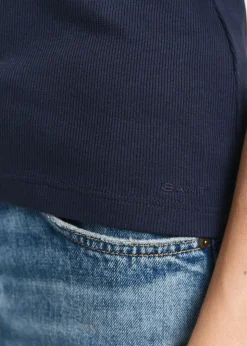 High Neck Rib Tank Top - Evening Blue