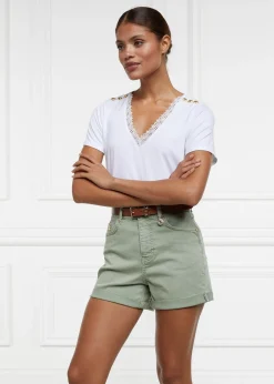 High Rise Denim Shorts - Sage