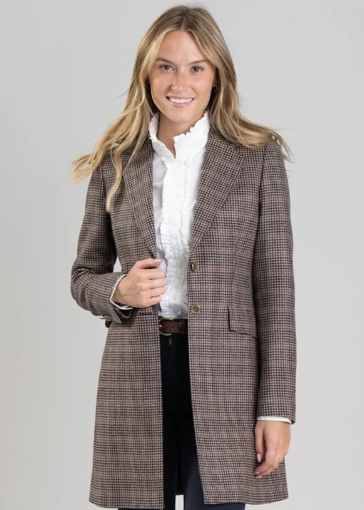 Highgrove Long Jacket - Plum Houndstooth