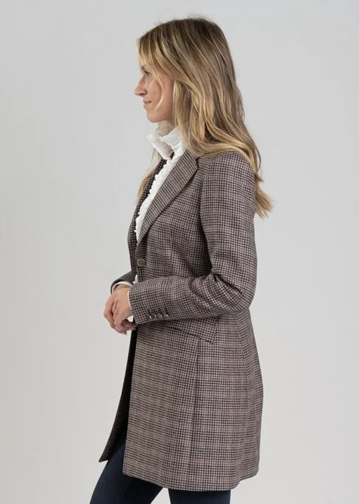 Highgrove Long Jacket - Plum Houndstooth