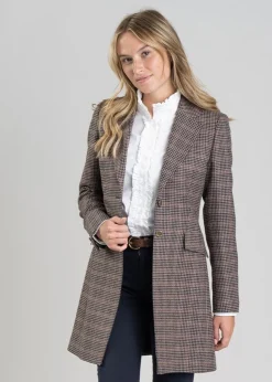 Highgrove Long Jacket - Plum Houndstooth