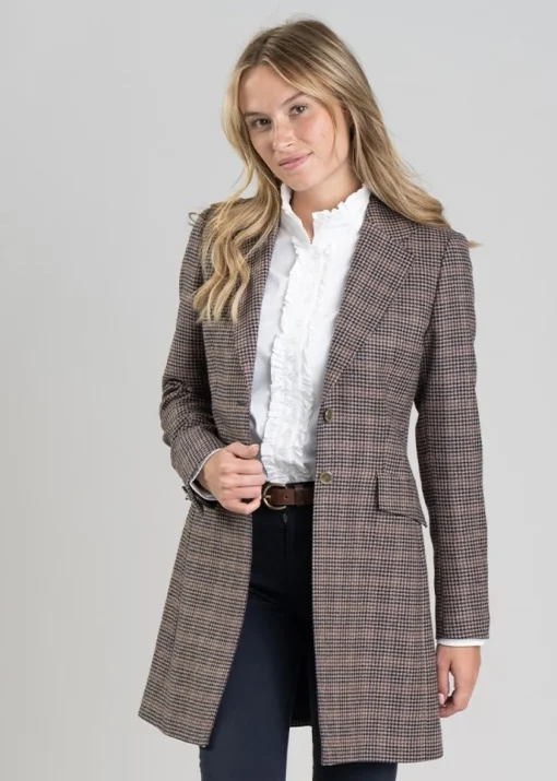 Highgrove Long Jacket - Plum Houndstooth
