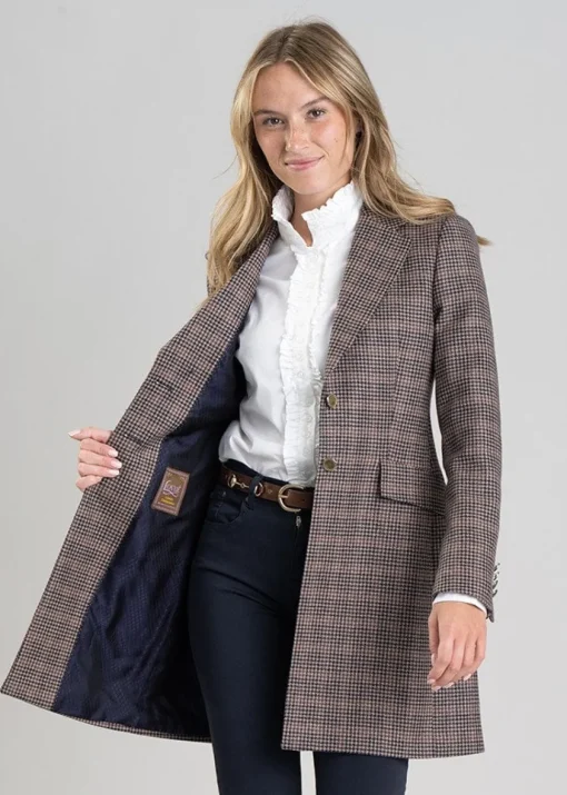 Highgrove Long Jacket - Plum Houndstooth