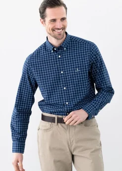 Indigo Windowpane Check Shirt - Eggshell