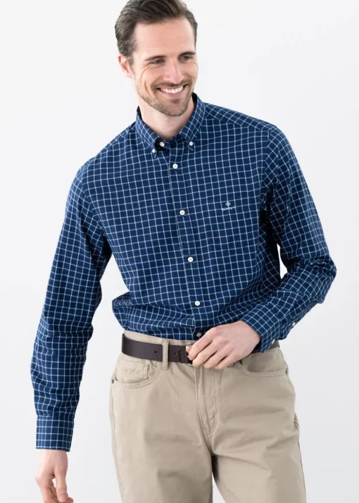 Indigo Windowpane Check Shirt - Eggshell
