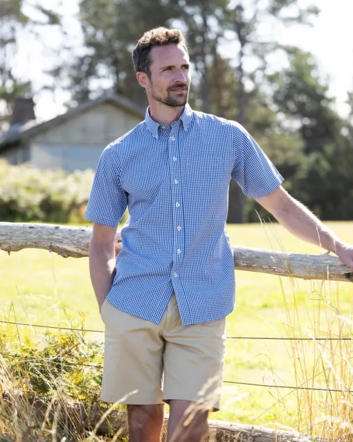 Julian Short Sleeve Gingham Shirt - Navy