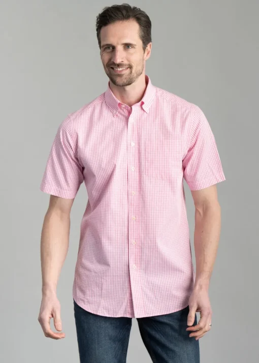 Julian Short Sleeve Gingham Shirt - Pink
