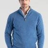 Lambswool 2 Ply Zip Neck - Jeans with Cobble