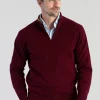 Lambswool 2 Ply Zip Neck - Bordeaux with Driftwood