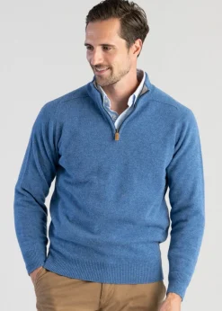 Lambswool 2 Ply Zip Neck - Jeans with Cobble