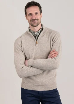 Lambswool 2 Ply Zip Neck - Cobble with Landscape