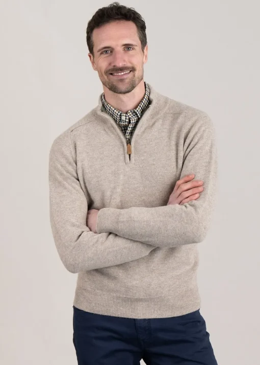 Lambswool 2 Ply Zip Neck - Cobble with Landscape