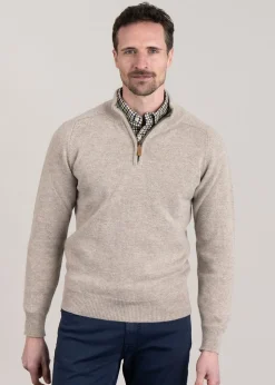 Lambswool 2 Ply Zip Neck - Cobble with Landscape