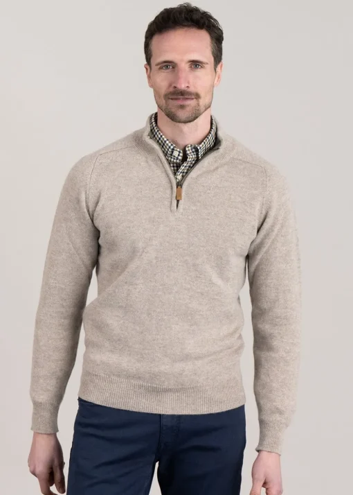 Lambswool 2 Ply Zip Neck - Cobble with Landscape