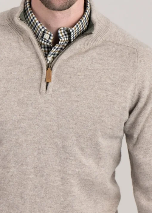Lambswool 2 Ply Zip Neck - Cobble with Landscape