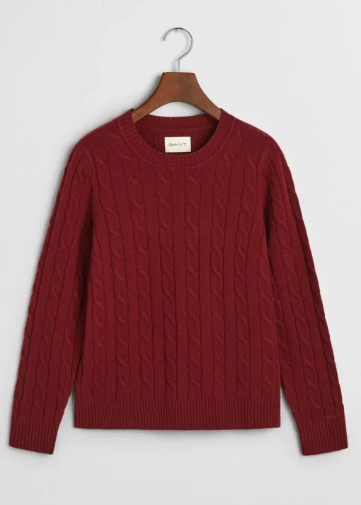 Lambswool Cable Crew Neck - Plumped Red