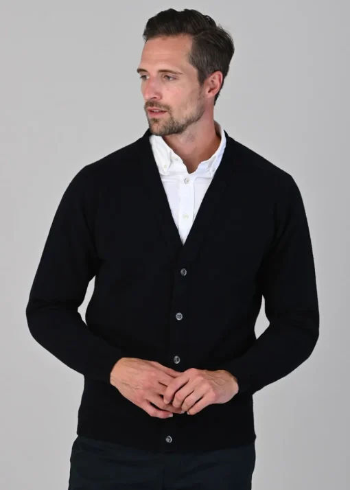 Leven 2 Ply Lambswool Cardigan - Navy