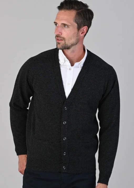 Leven 2 Ply Lambswool Cardigan - Charcoal