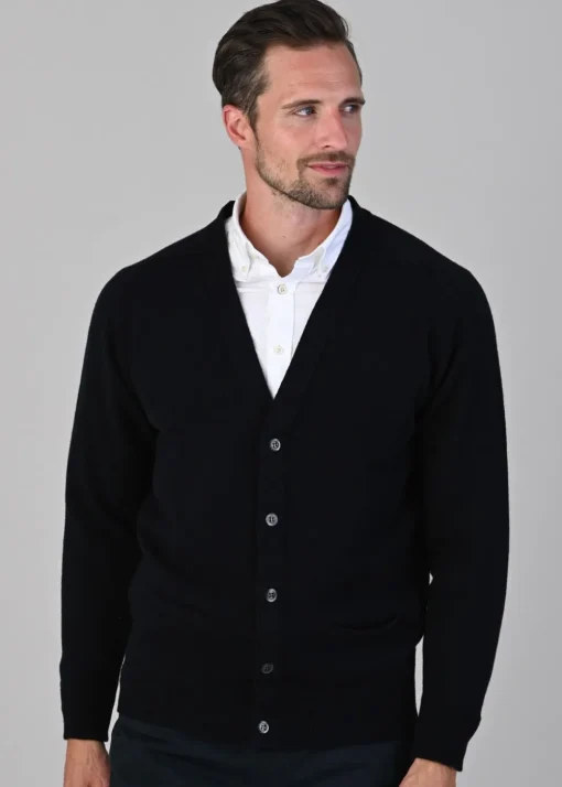 Leven 2 Ply Lambswool Cardigan - Navy